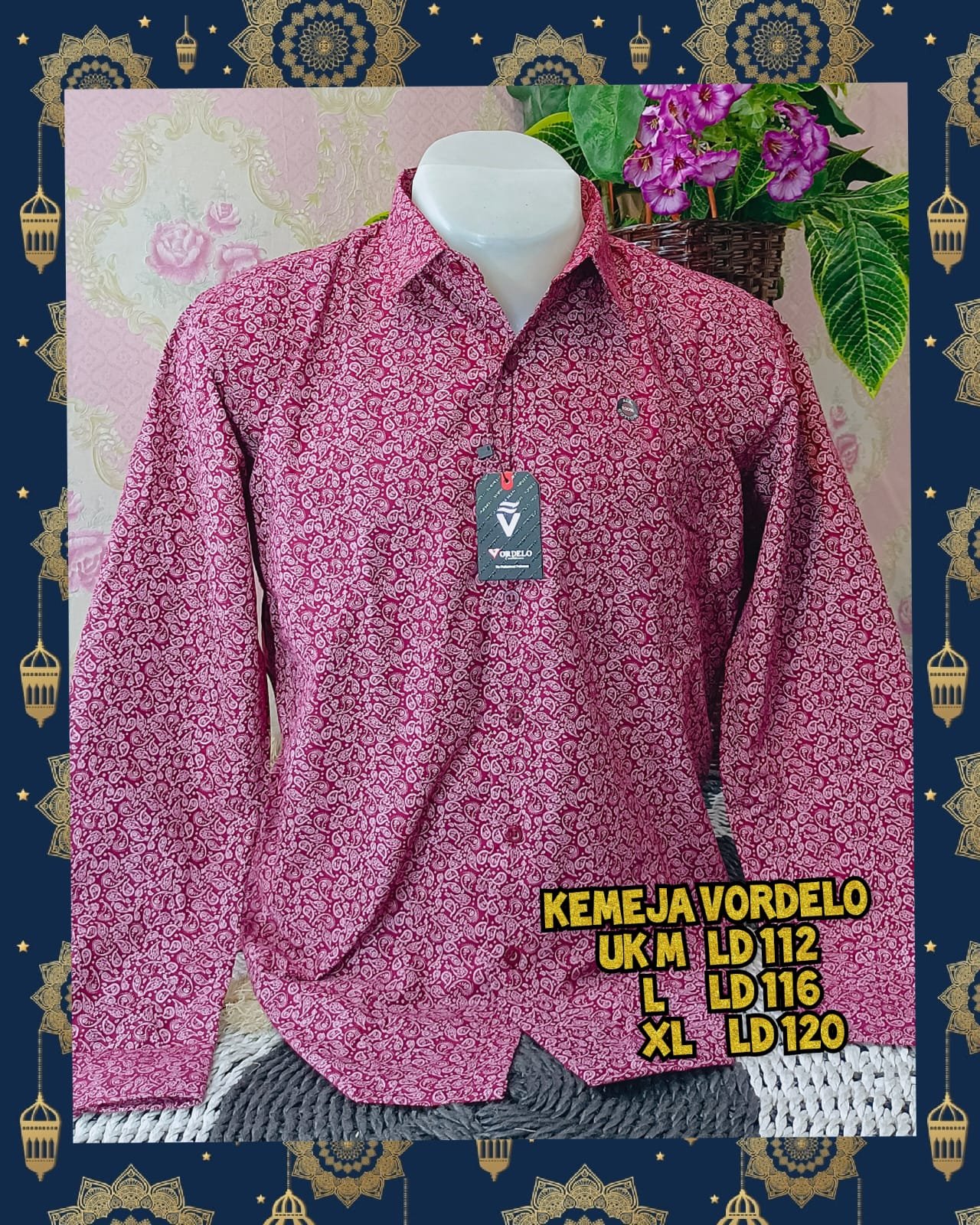 Kemeja vordelo merah motif